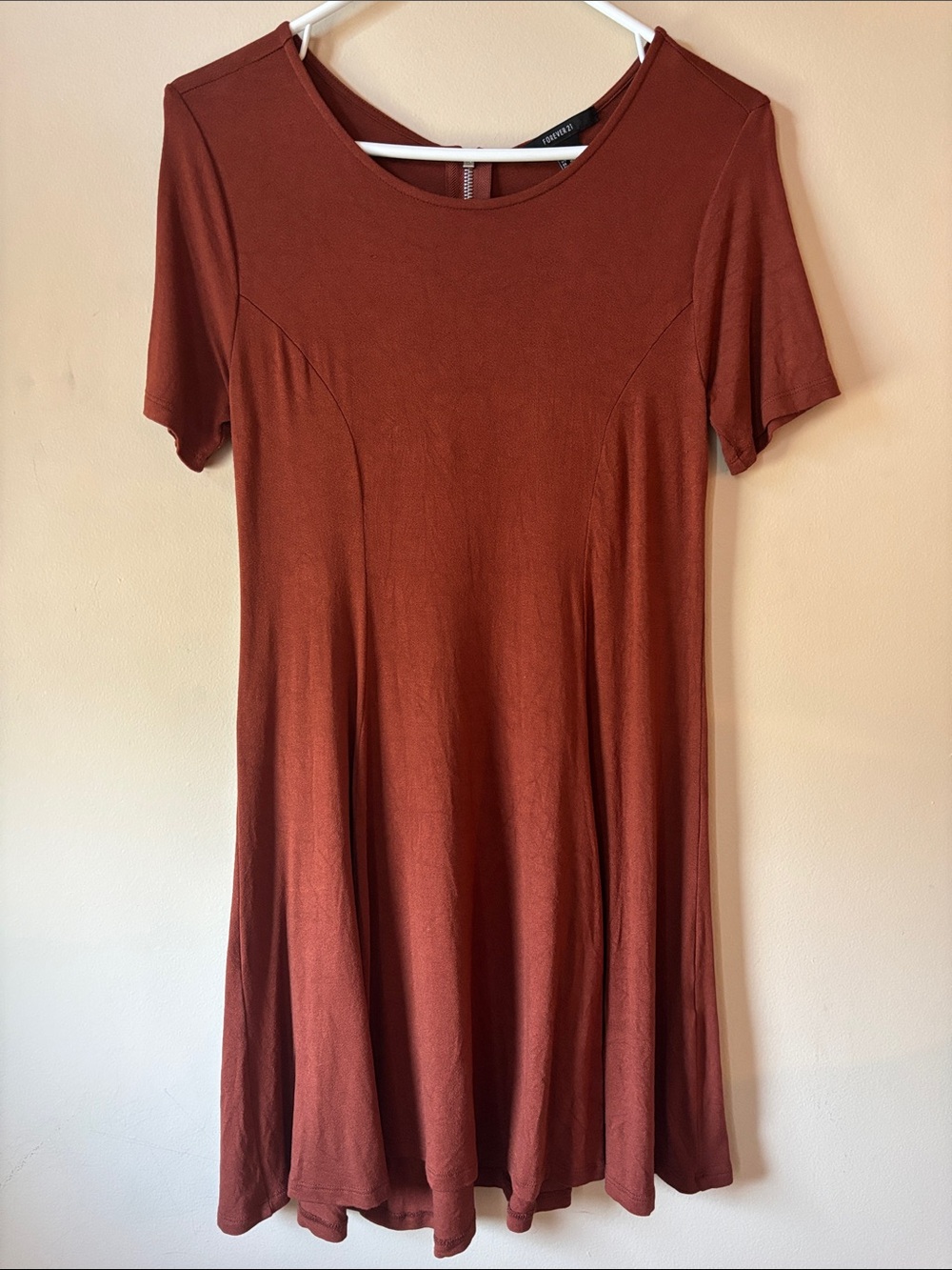 Forever 21 Rust Orange Short Sleeve Fit and Flare Swing Dress